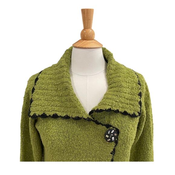 Wind River Moss Green Collared Single Button Chunky Knit Cardigan, Lagenlook, M - Picture 2 of 11